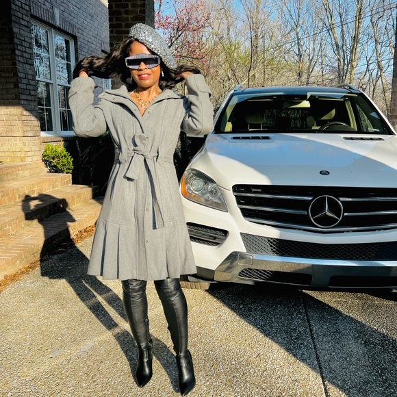 Designer Calvin Klein Womens Gray Wool Blend Long Sleeve Tie Front Coat Sz S-M - Picture 9 of 17